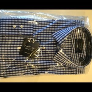 NWT Nordstrom Gingham Trim Dress Shirt 16.5, 34/35